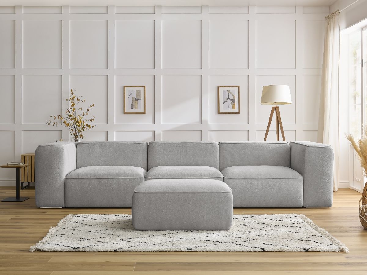 Bobochic Zephyr Sofa 4-Sitzer mit Pouf Strukturstoff Hellgrau