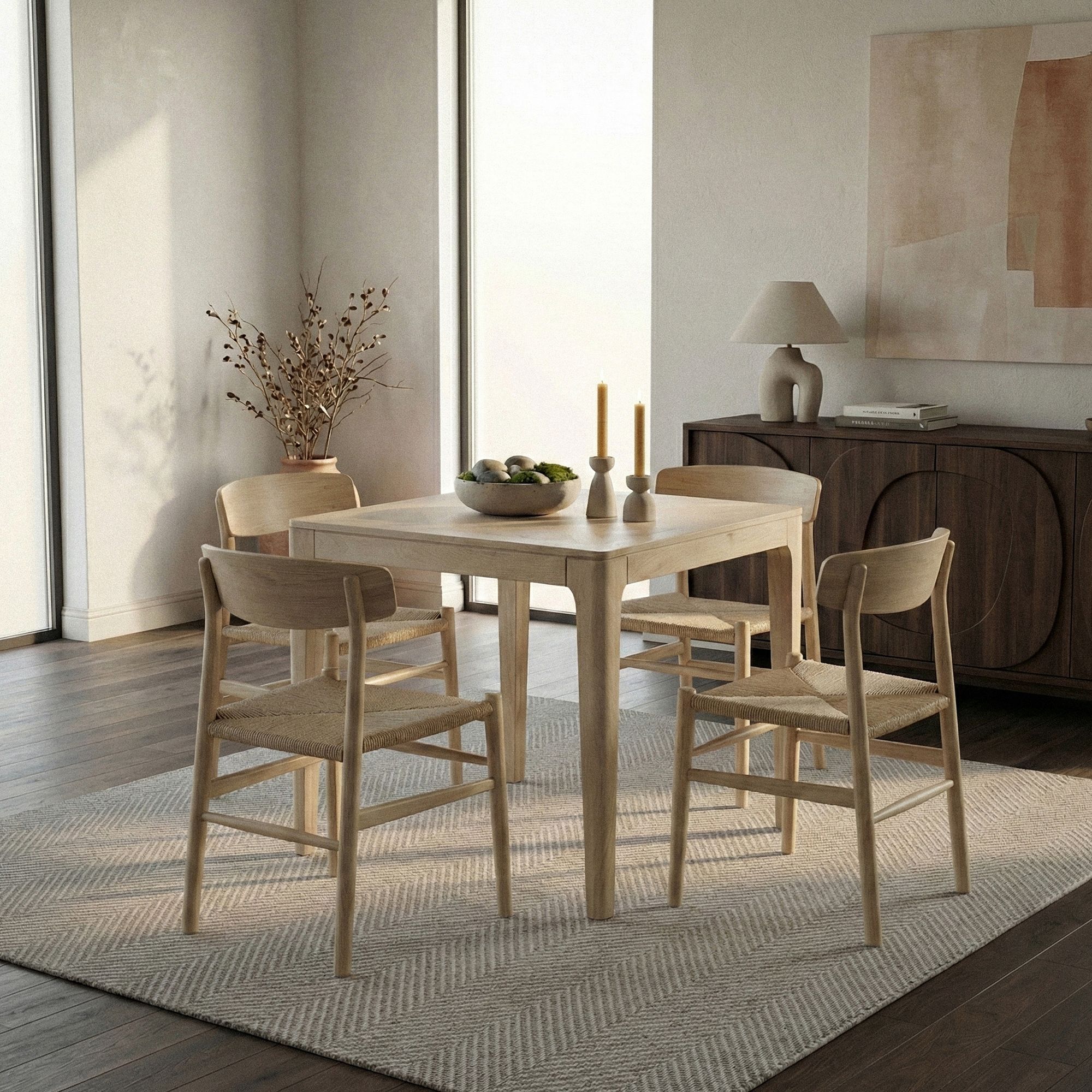 Esstisch Solund Mango Massivholz Weiß gewaschen 80 × 80 cm
