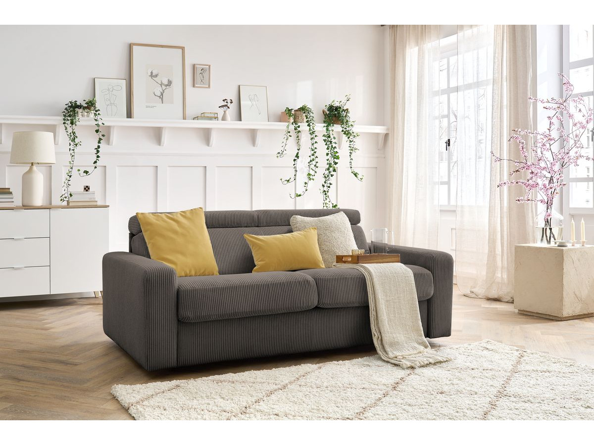 Bobochic Monaco Schlafsofa 3-Sitzer Cordsamt Taupe, Liegefläche 140 × 190 cm