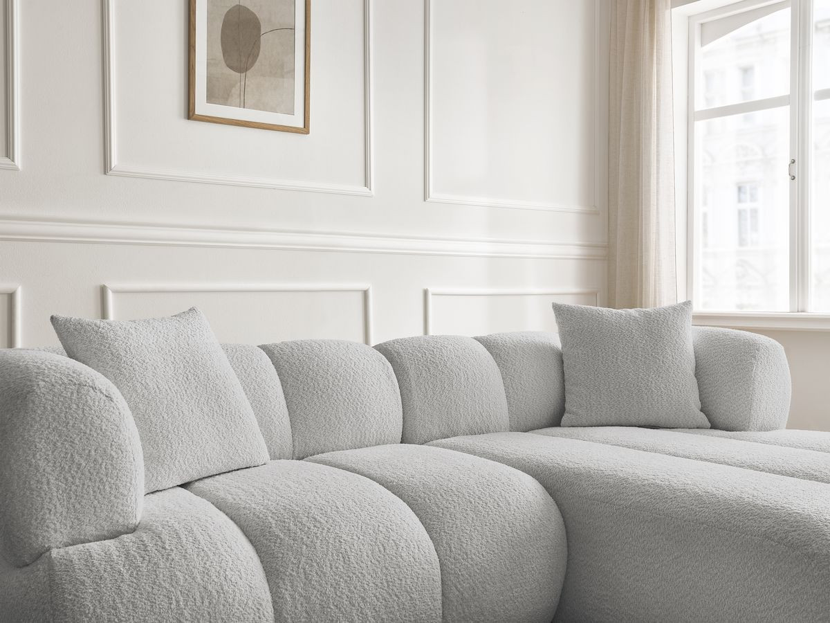 Bobochic Pamira Ecksofa Bouclé-Stoff Hellgrau Ecke rechts