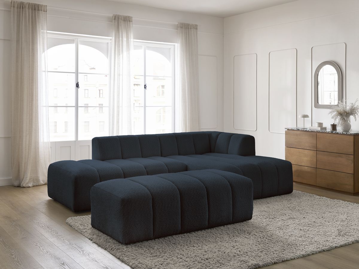 Bobochic Annecy Ecksofa mit Pouf Bouclé-Stoff Dunkelblau Ecke rechts