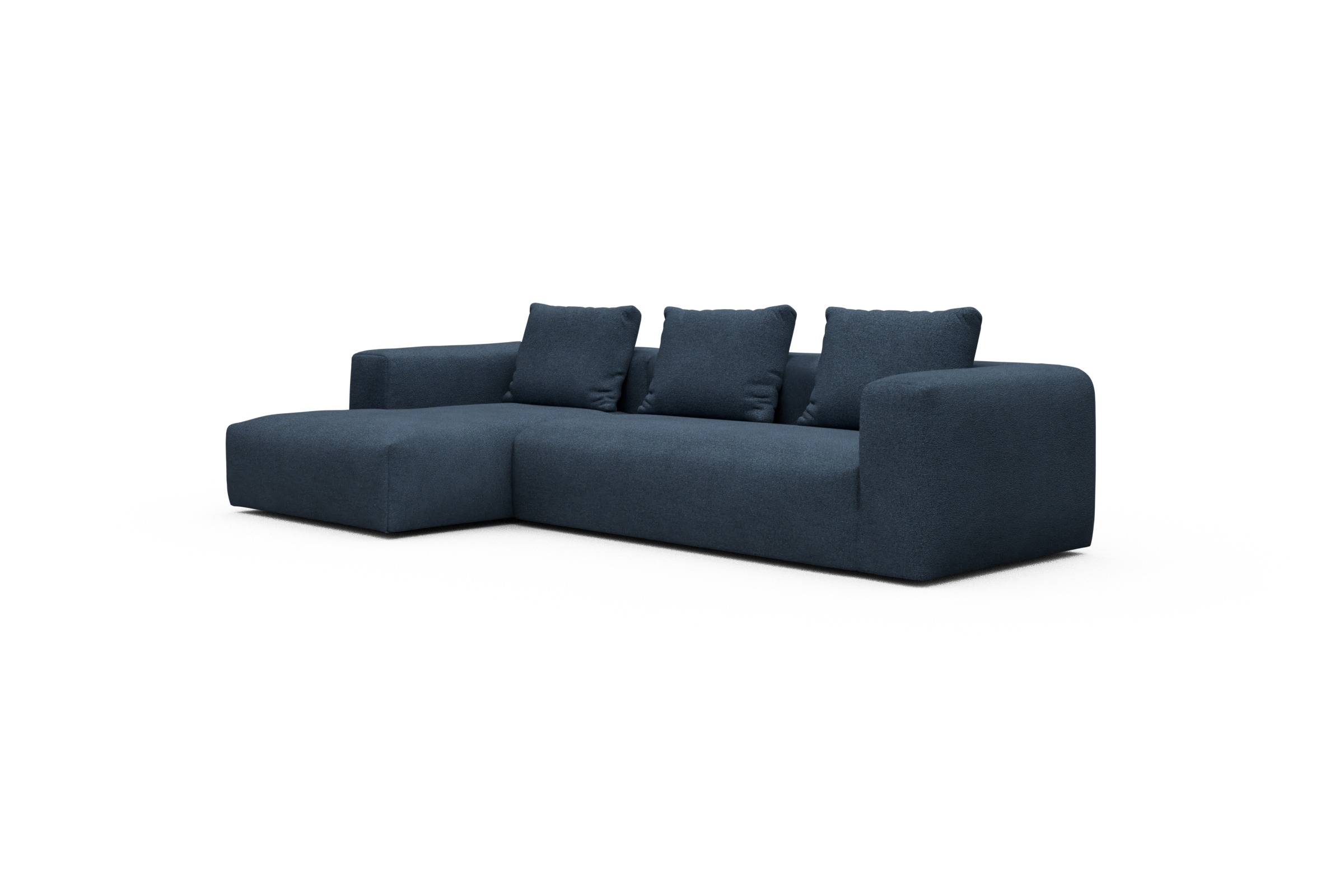 Ecksofa Fred Chaiselongue links mit 2,5-Sitzer Boucle-Blue