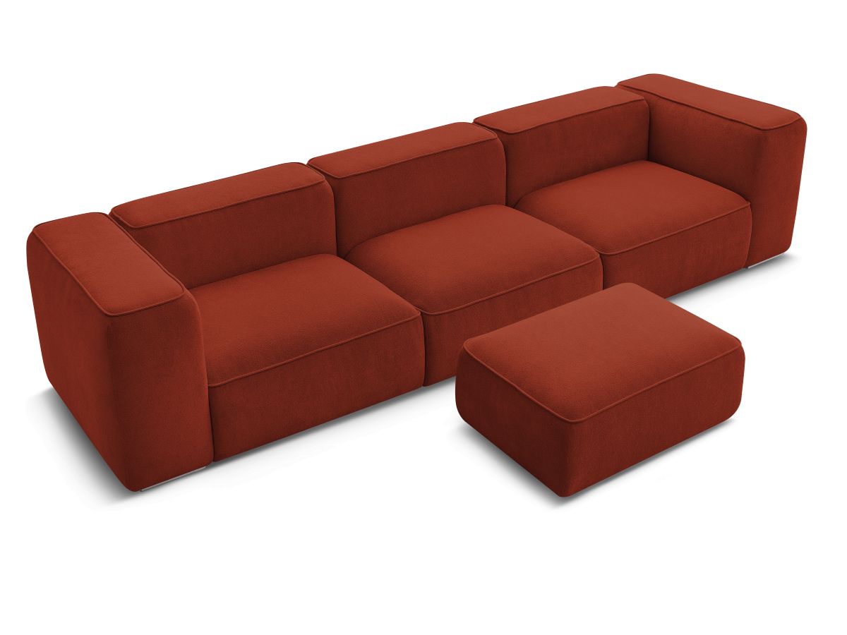 Bobochic Zephyr Sofa 4-Sitzer mit Pouf Strukturstoff Orange