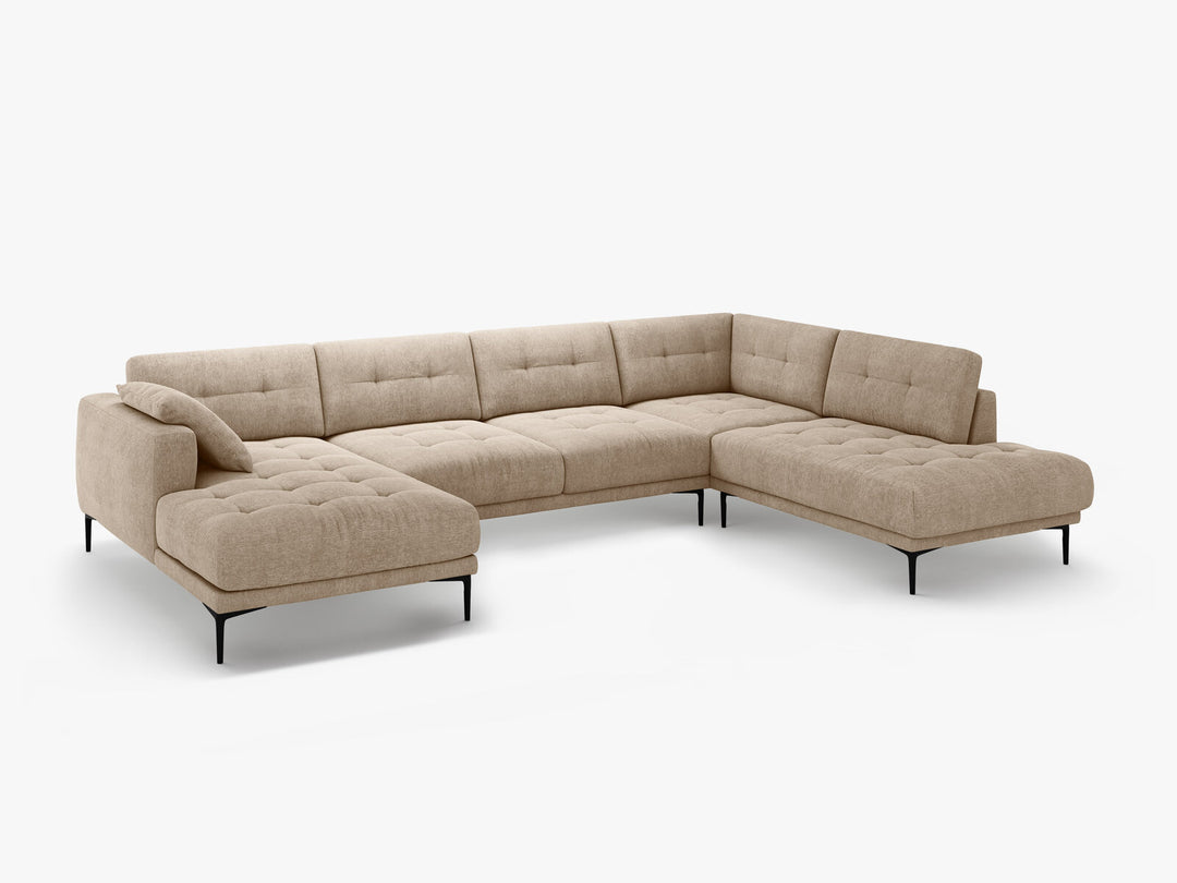 Micadoni Panorama Ecksofa Bemy 7-Sitzer Rechts Strukturierter Stoff Sand