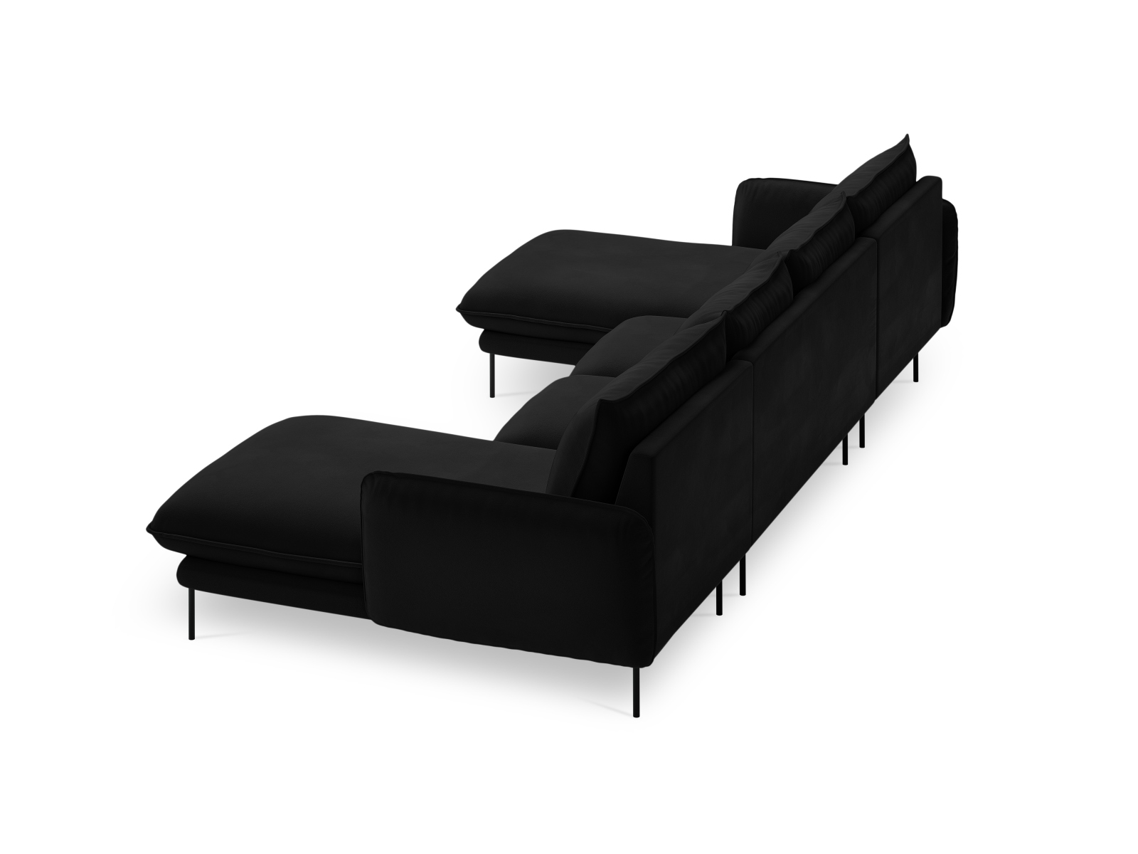 Cosmopolitan Design Panoramasofa Vienna 6-Sitzer Samt Bluvel Schwarz Beine Schwarzes Metall