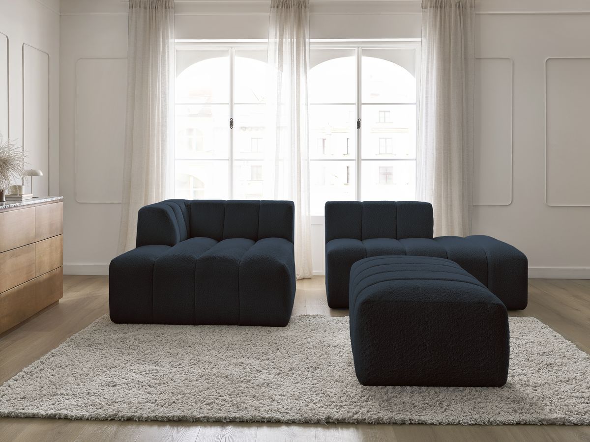 Bobochic Annecy Ecksofa mit Pouf Bouclé-Stoff Dunkelblau Ecke links