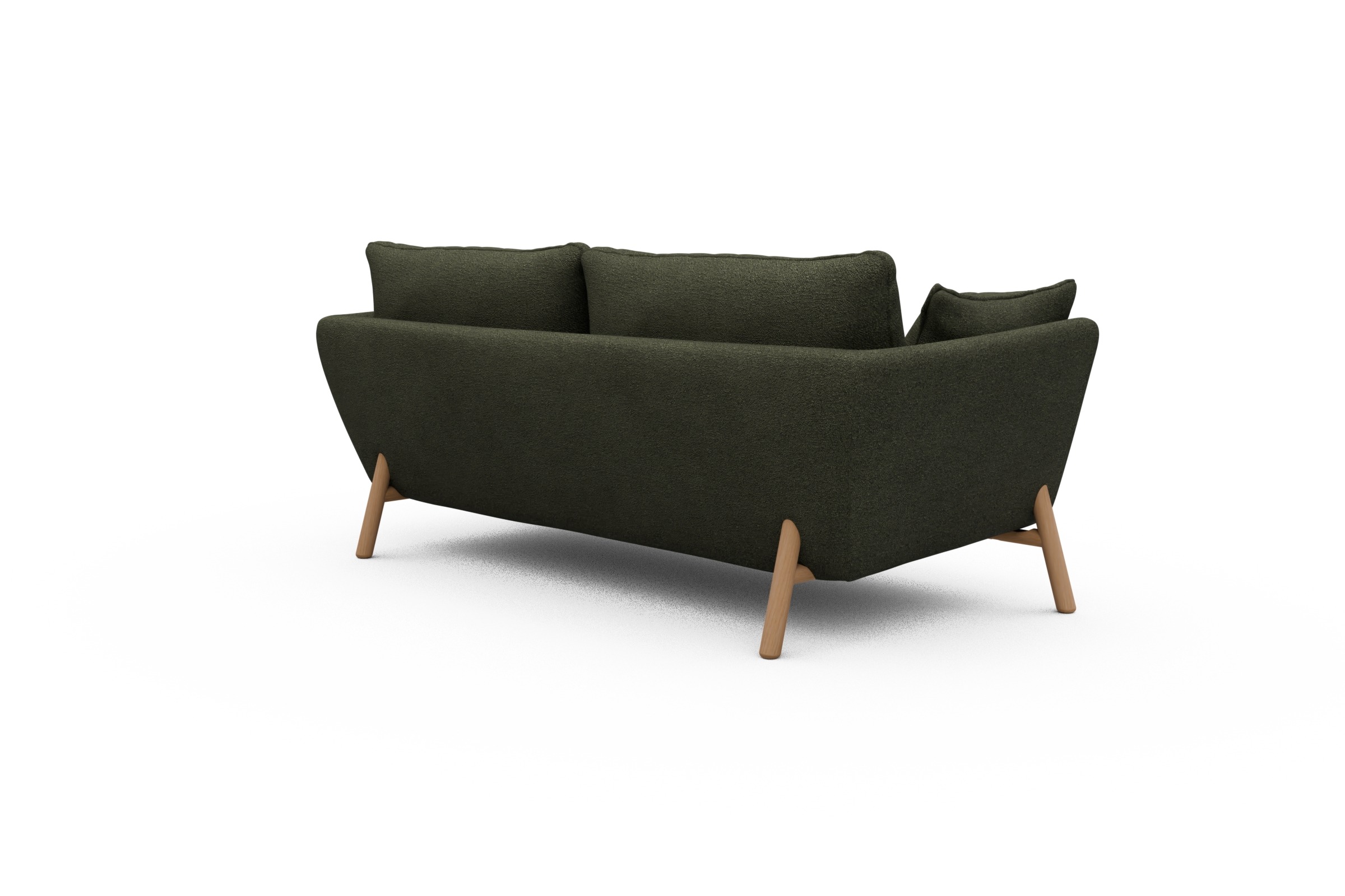 Sofa Emil 2-Sitzer Beinfarbe Eiche Natur Boucle-Forest-Green