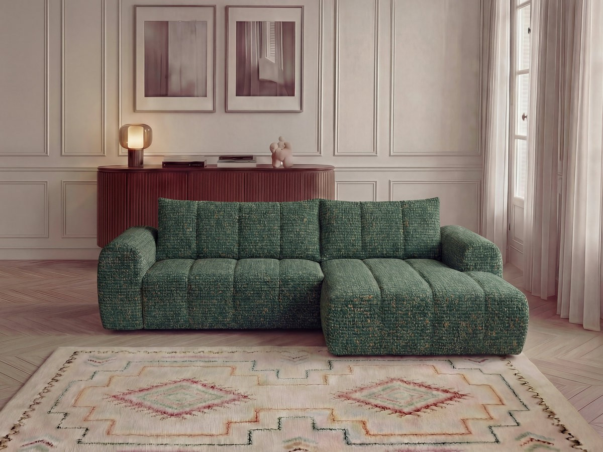 Bobochic Nesty Ecksofa in L-Form, 256 cm Melange-Stoff Dunkelgrün Ecke rechts