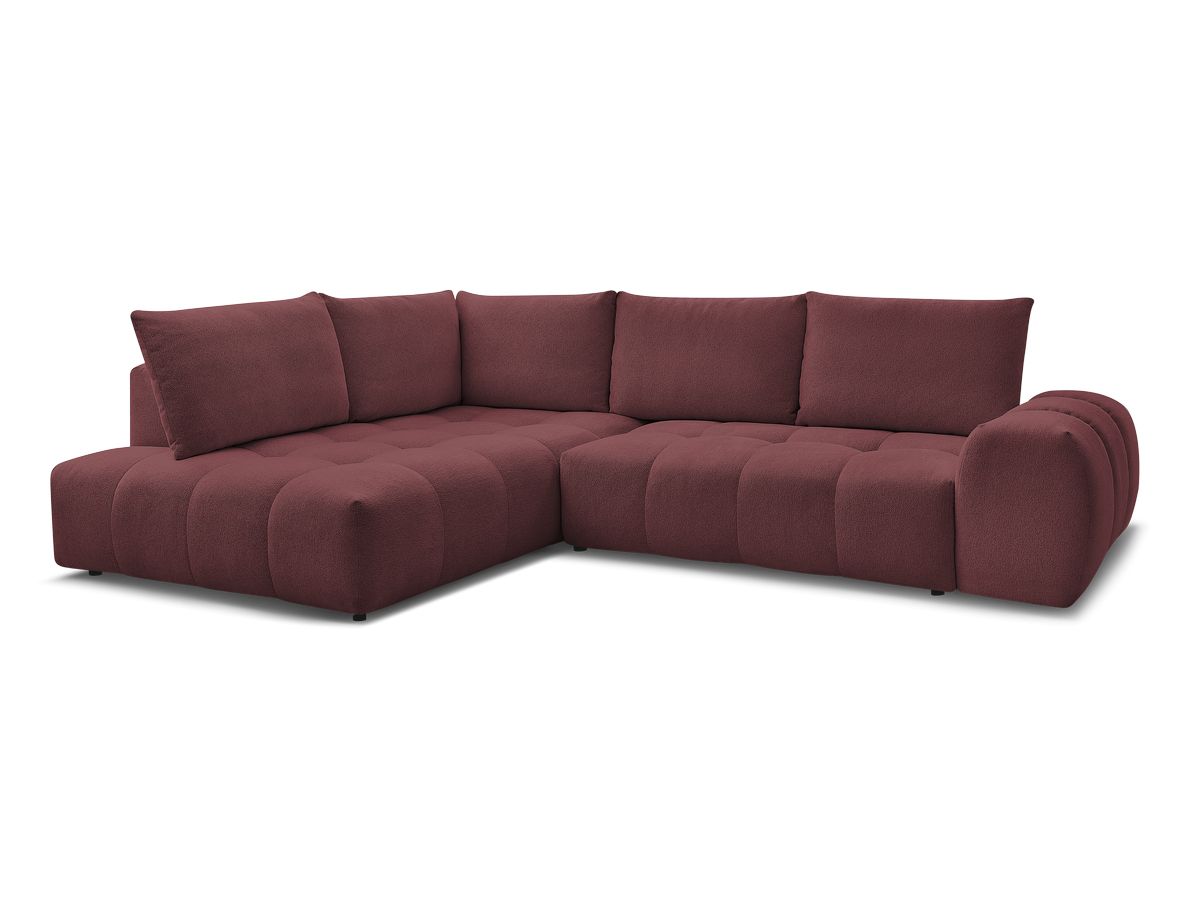 Bobochic Everest Ecksofa mit Schlaffunktion und Bettkasten 320 × 212 cm, 5 Kissen Melange-Stoff Rot Ecke links
