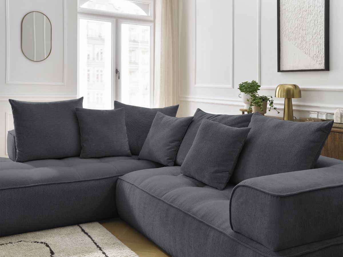 Bobochic Whesley Ecksofa Stoff Dunkelgrau Ecke links