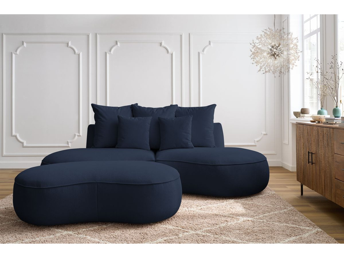 Bobochic Saint-germain Sofa 5-Sitzer mit Pouf Strukturstoff Dunkelblau