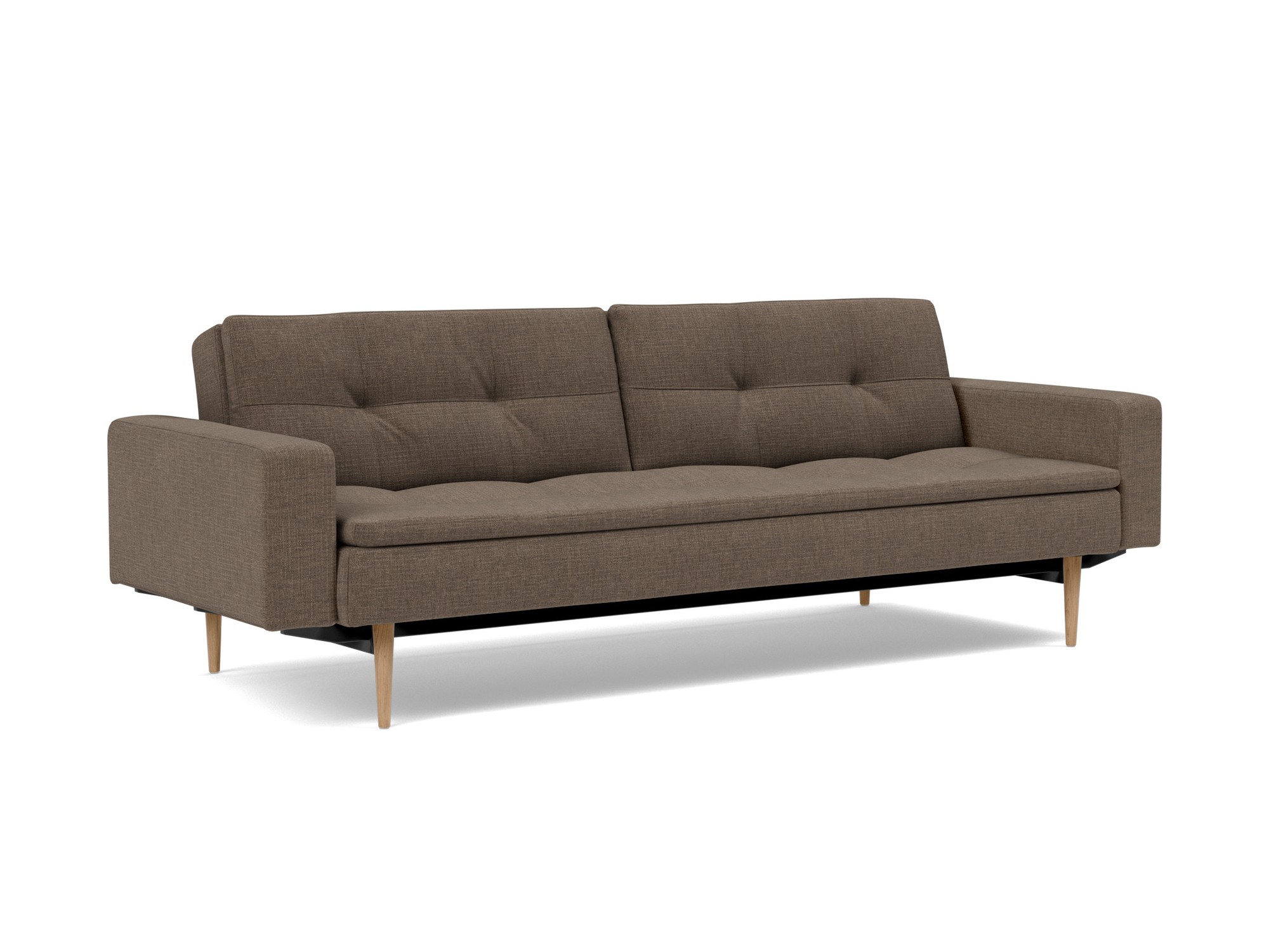 Schlafsofa Dublexo mit Armlehnen Chenille Esina 411-Cedar-Brown Beine Styletto Eiche hell