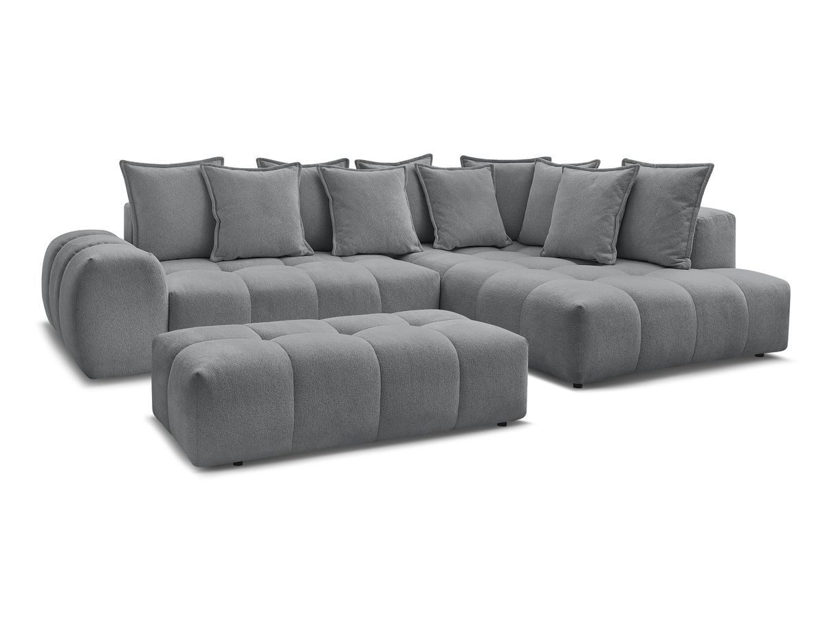 Bobochic Everest Ecksofa mit Schlaffunktion und Bettkasten und Pouf 320 × 212 cm, 10 Kissen Melange-Stoff Dunkelgrau Ecke rechts