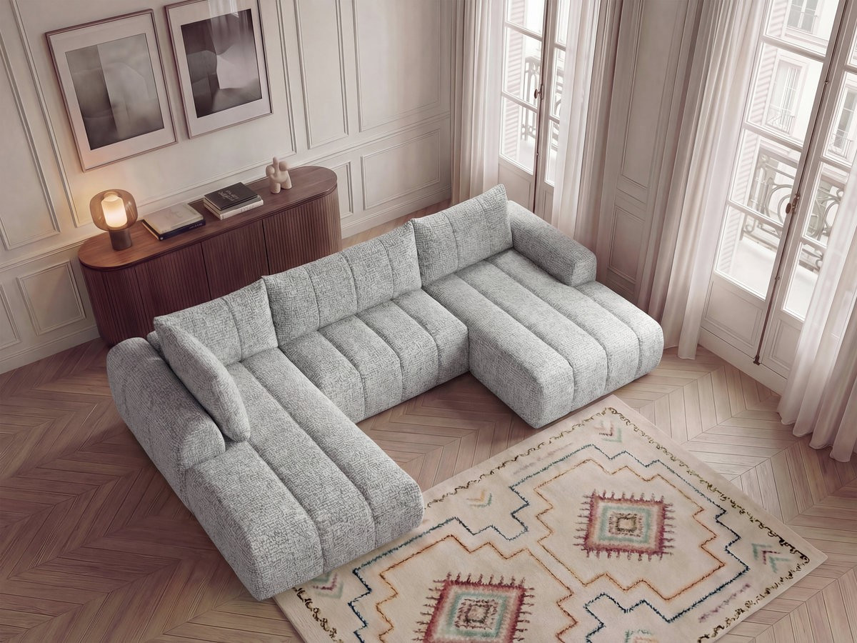 Bobochic Nesty Wohnlandschaft Melange-Stoff Hellgrau Ecke rechts