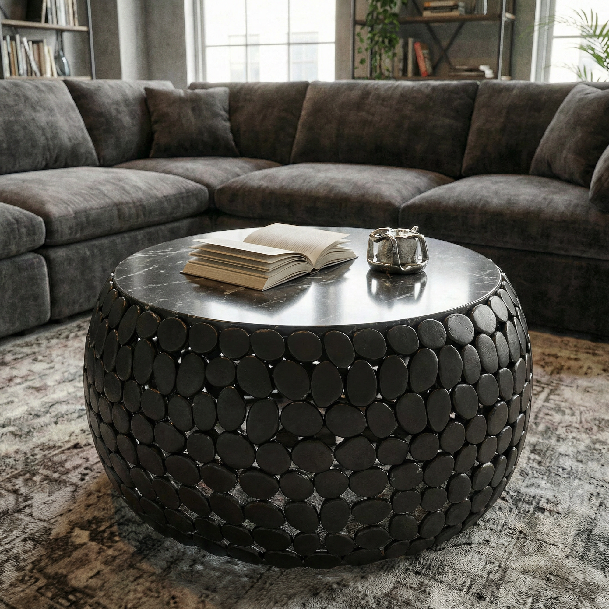 Couchtisch Nesflaten Marmor Schwarz Ø 65 cm