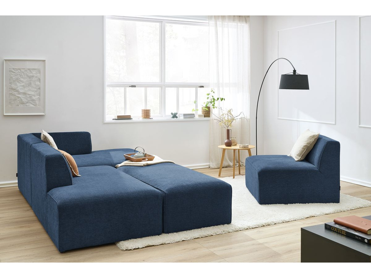 Bobochic Megeve Ecksofa mit Pouf Strukturstoff Dunkelblau Ecke rechts