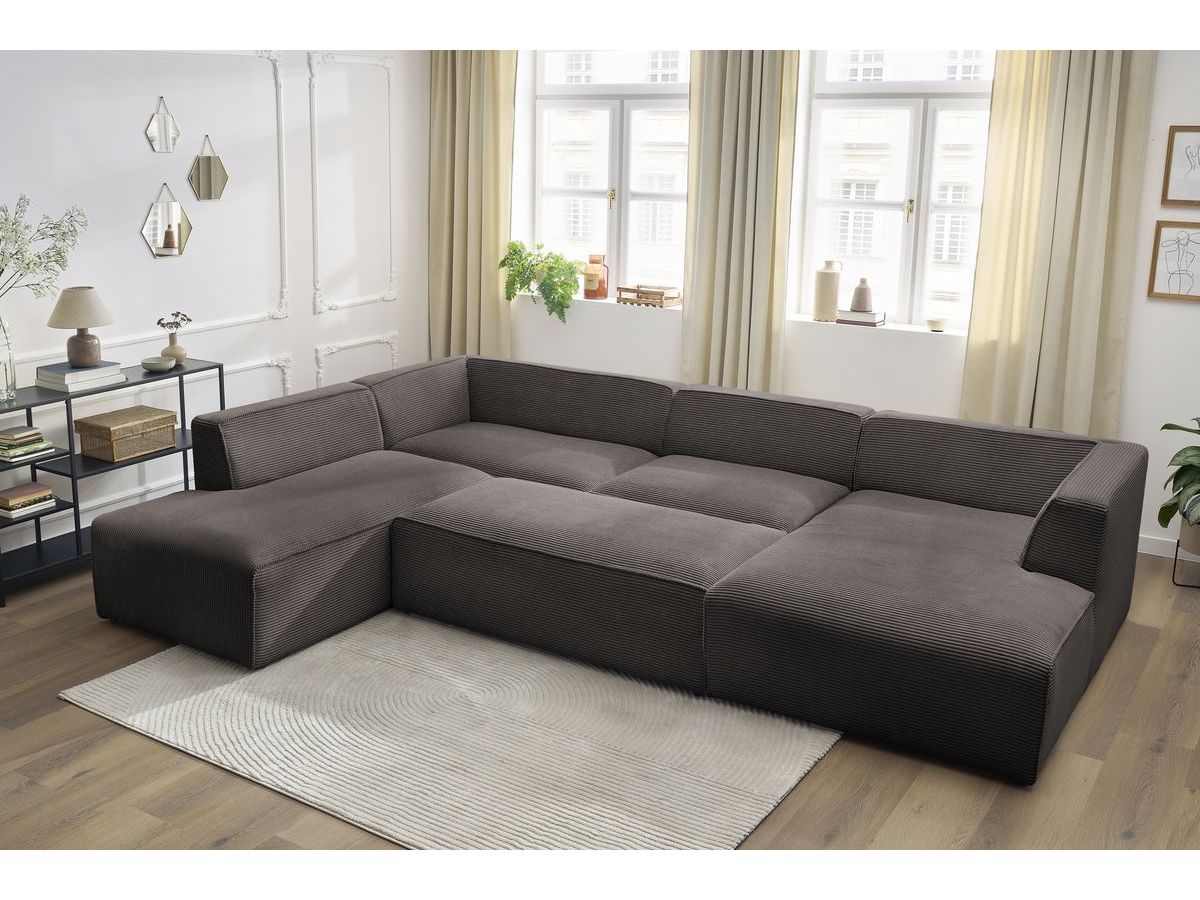 Bobochic Megeve Wohnlandschaft mit Pouf Cordsamt Braun Ecke rechts