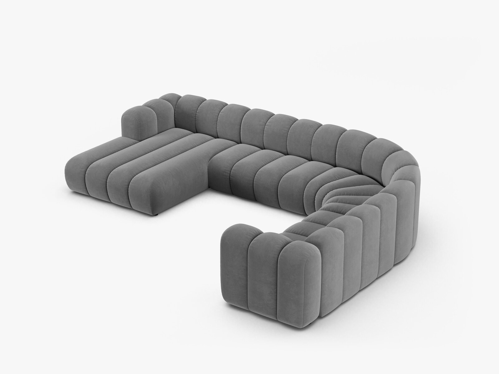 Micadoni Modulares Panorama Ecksofa Lupine 6-Sitzer Rechts Samt Venus Hellgrau