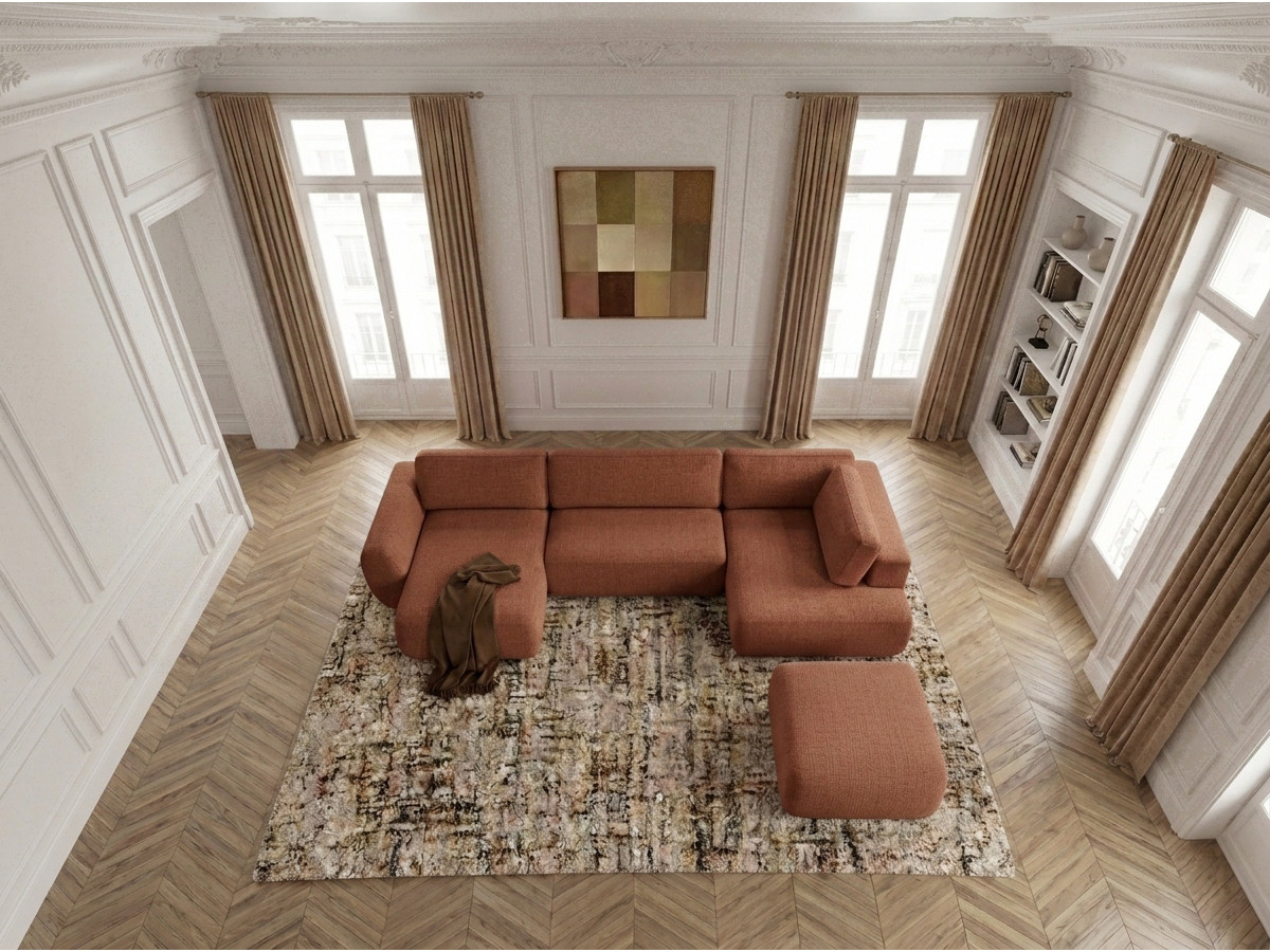 Bobochic Denise Wohnlandschaft mit Pouf Strukturstoff Orange Ecke links
