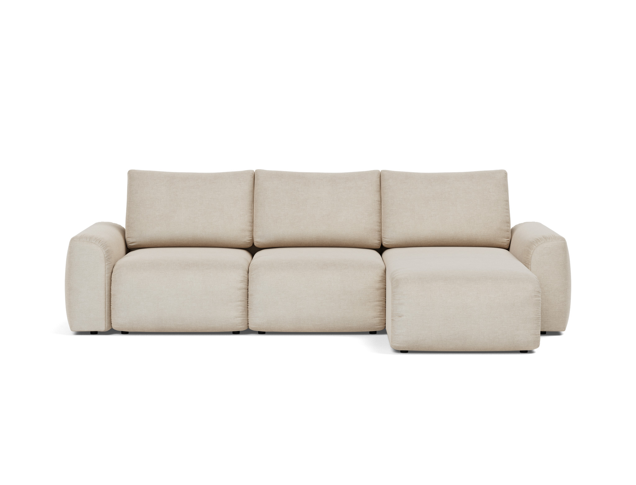 Schlafsofa Norum mit Chaiselongue und Chunky-Armlehnen Flachgewebe Phobos 586-Latte