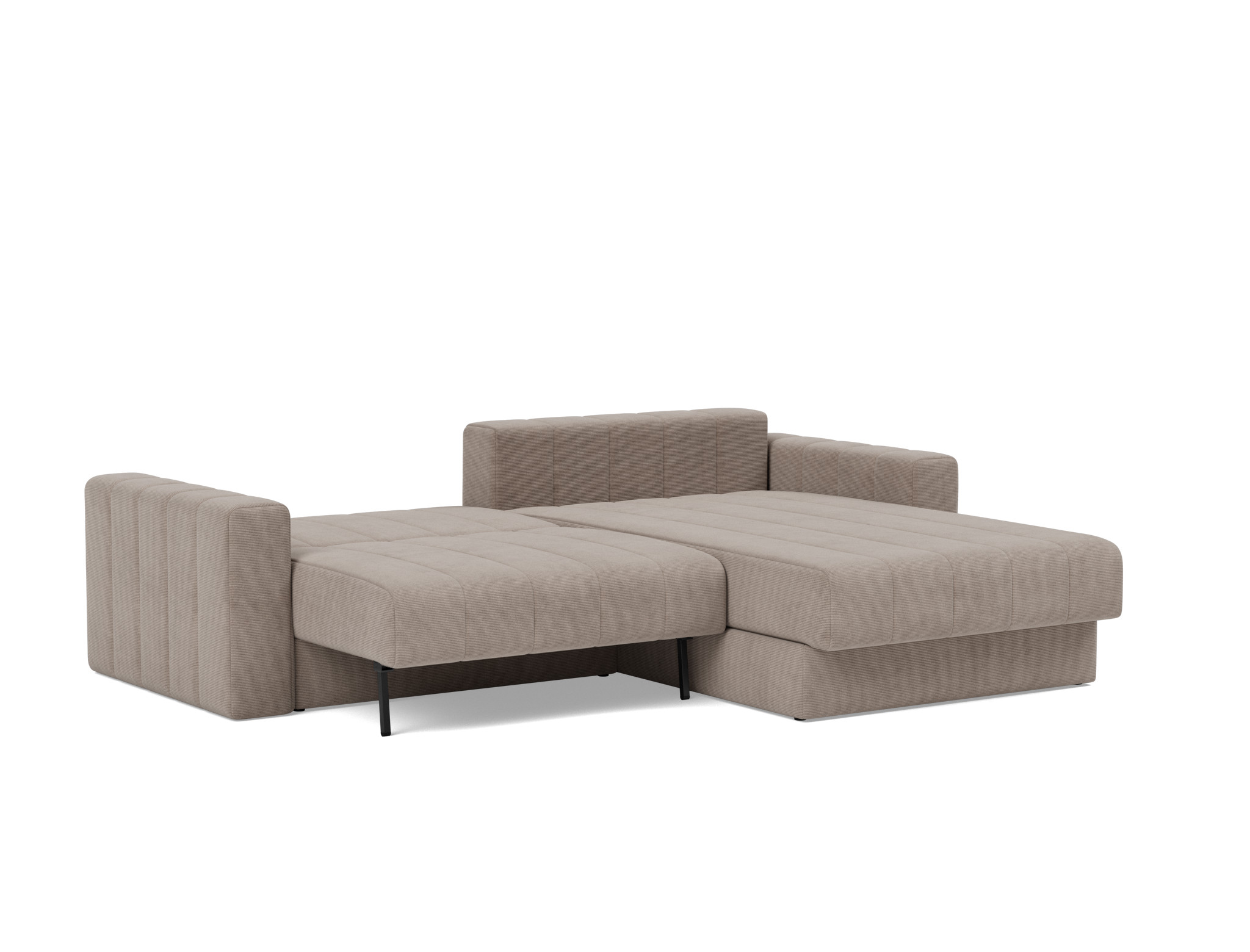 Schlafsofa Akello mit Chaiselongue und Armlehnen Kord Cordufine 318-Beige