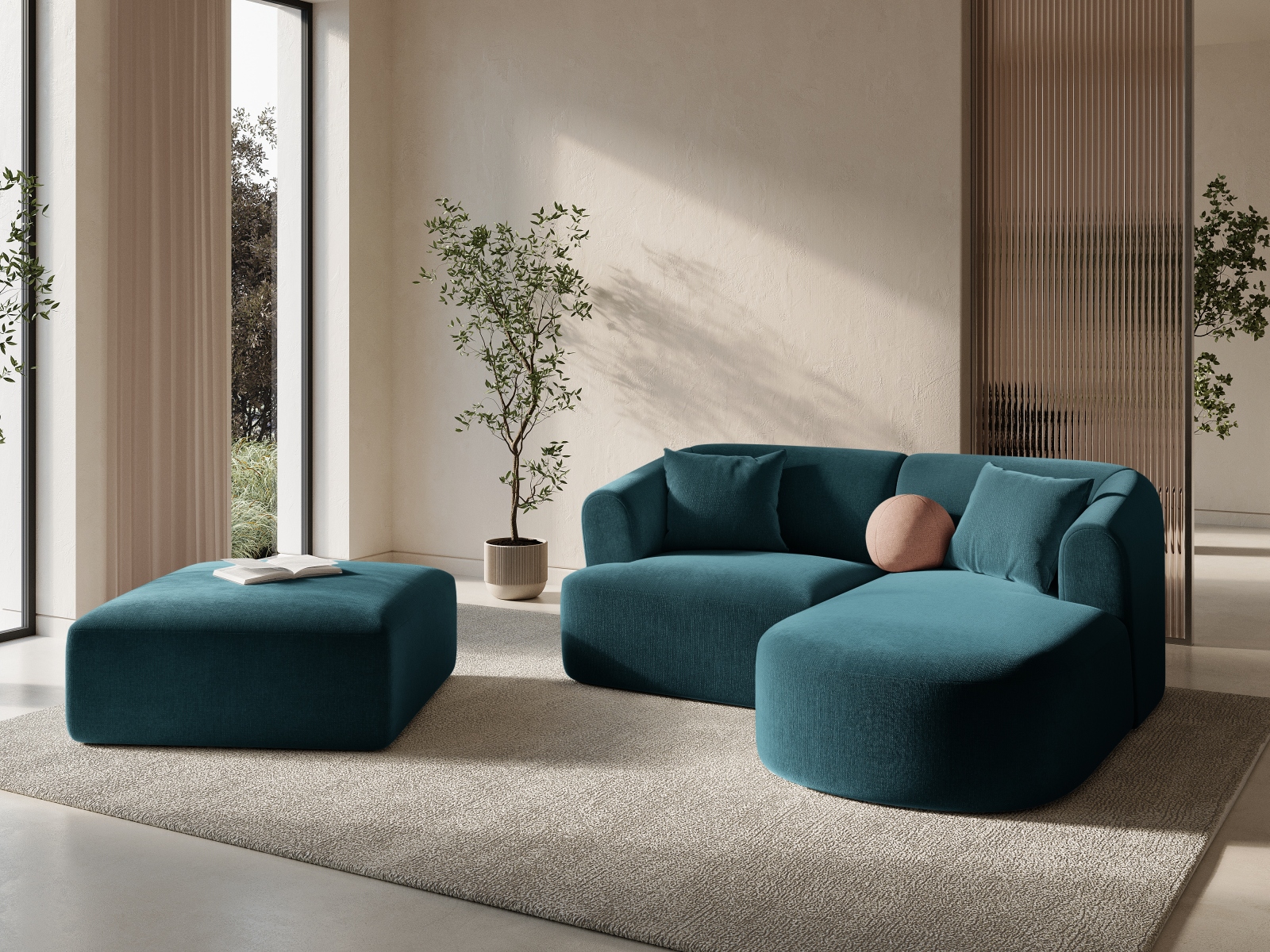 Cosmopolitan Design Ecksofa Campi 3-Sitzer Samt Vogue Tiefes Petrol Rechts