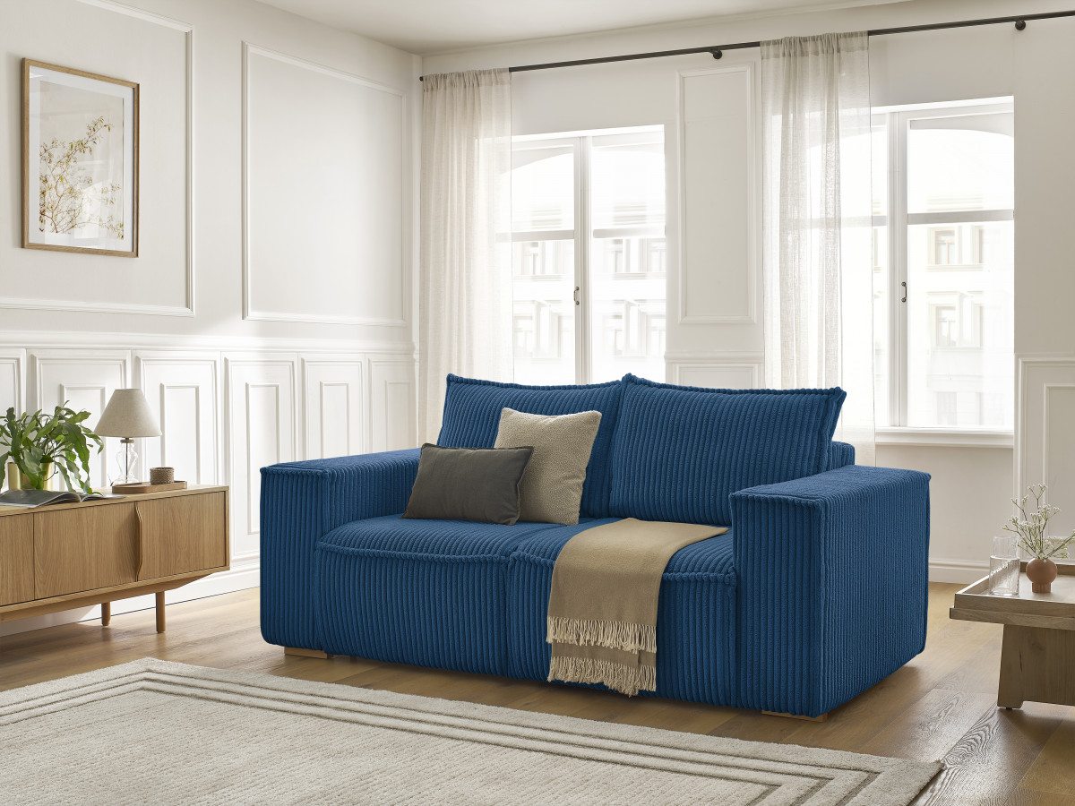 Bobochic Chelsea Schlafsofa 3-Sitzer Cordsamt Dunkelblau, Liegefläche 140 × 200 cm