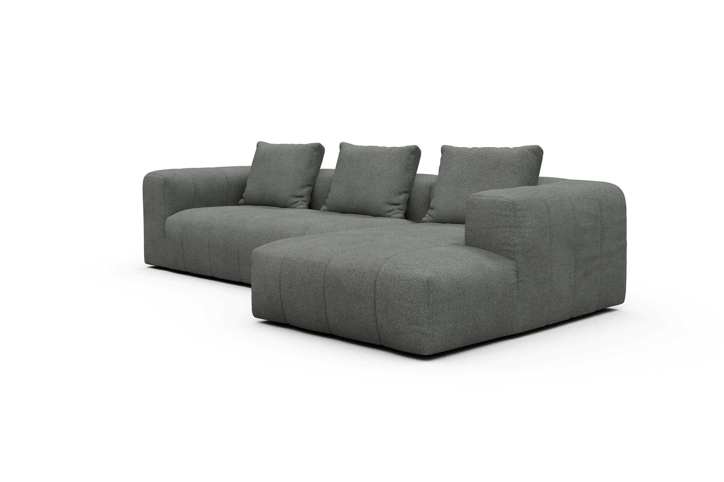 Ecksofa Hugo 2,5-Sitzer Armlehne links mit Chaiselongue Boucle-Ash-Grey