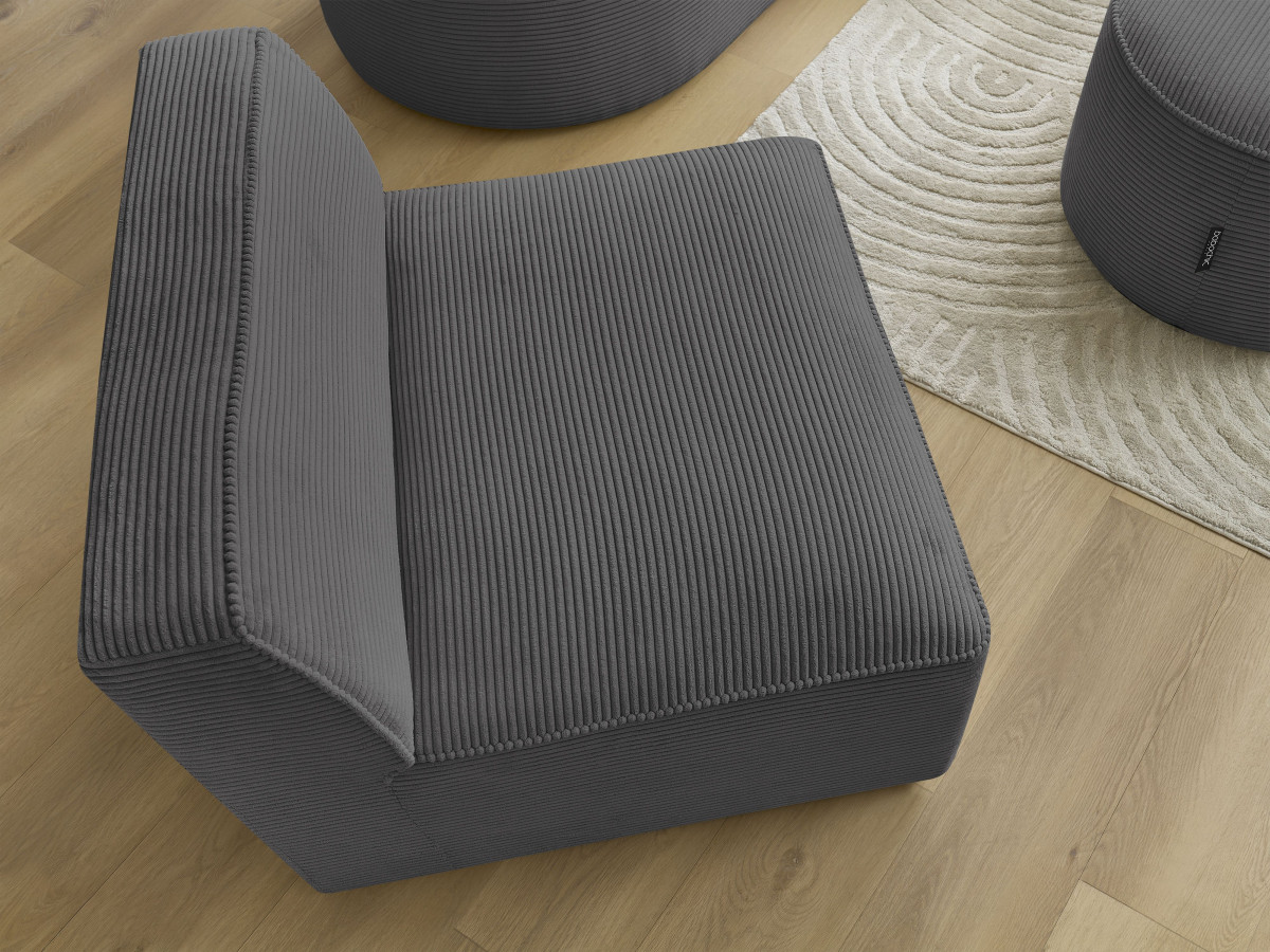 Bobochic Rousseau Sofamodul 1-Sitzer Cordsamt Dunkelgrau