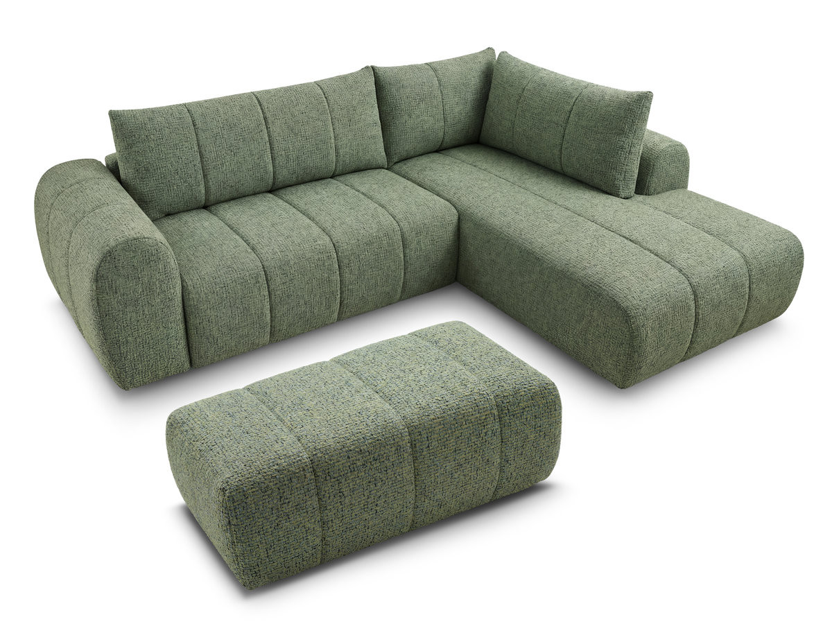 Bobochic Nesty Ecksofa in L-Form, 256 cm, mit Pouf Melange-Stoff Hellgrün Ecke rechts