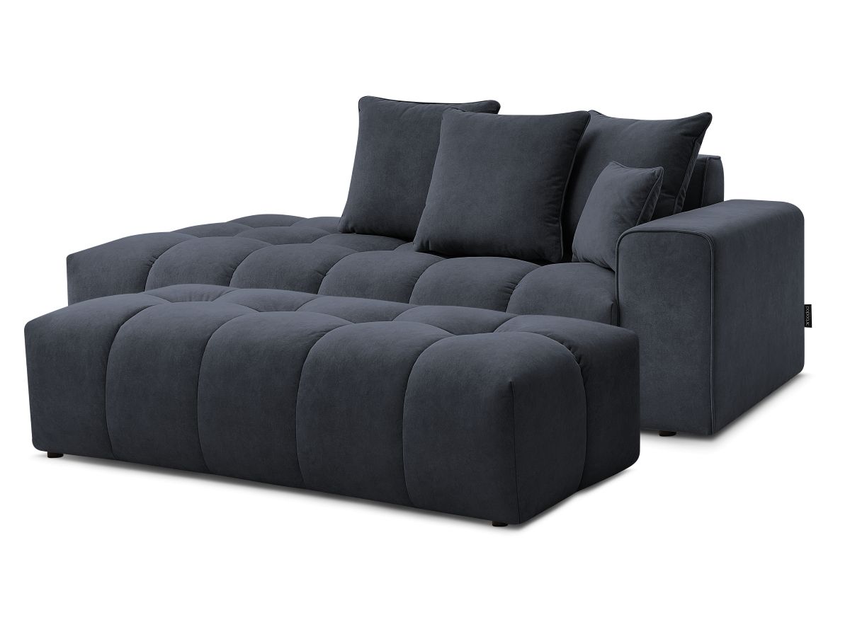 Bobochic Mont-blanc Sofa 5-Sitzer mit Pouf Samt Dunkelblau Armlehne rechts