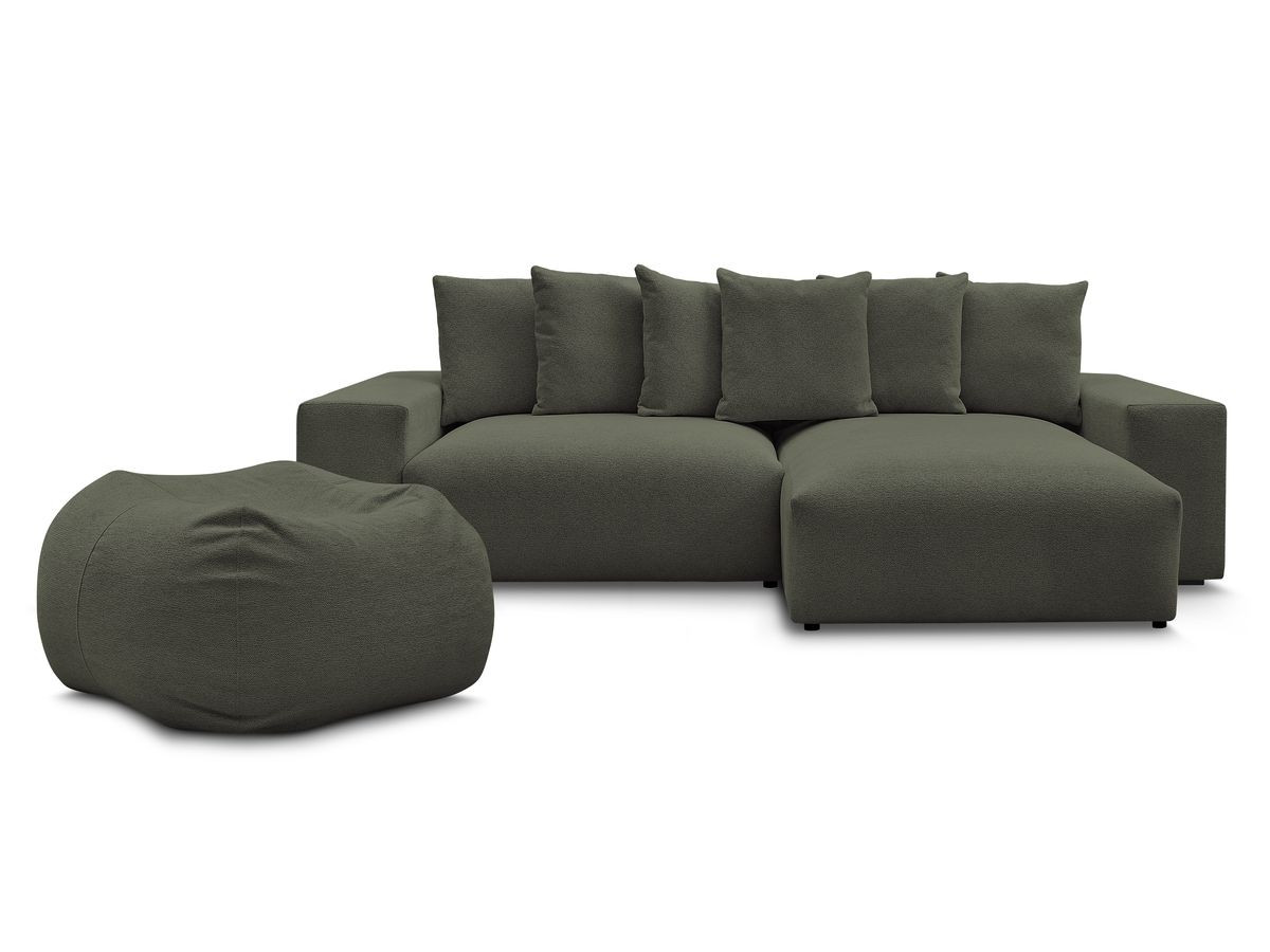 Bobochic Voltaire Ecksofa mit Pouf 310 × 174 cm Melange-Stoff Grün