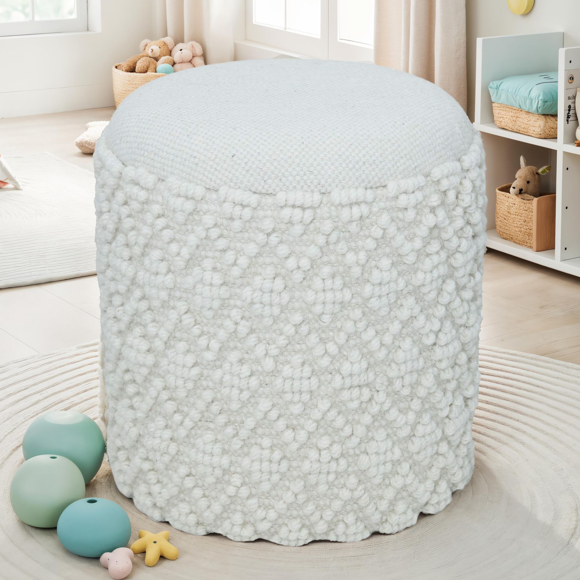 Sitzhocker Oppaker Stoff Weiß Ø 40 cm