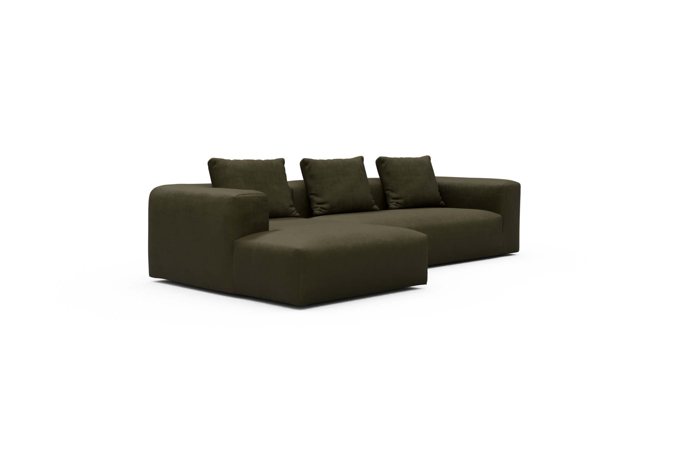 Ecksofa Fred Chaiselongue links mit 2,5-Sitzer Cordufine-Pine-Green
