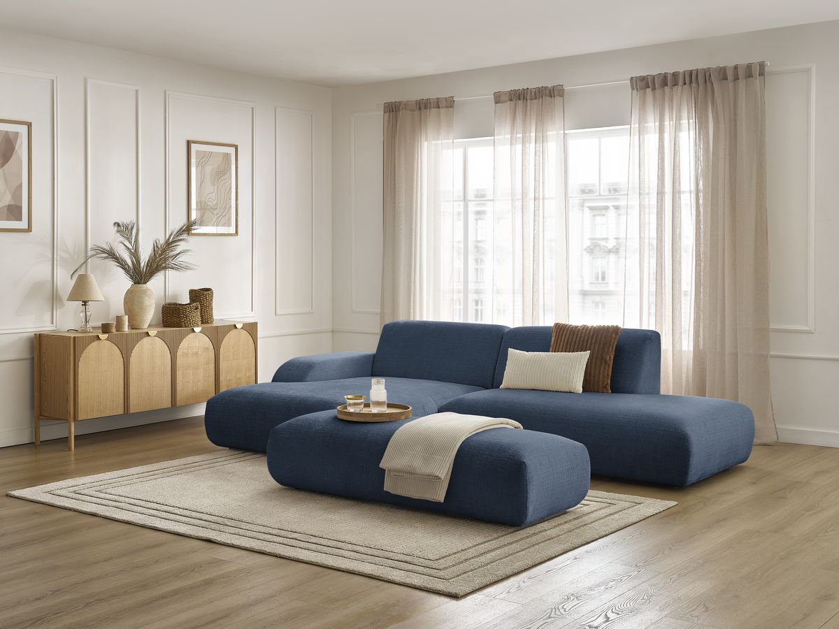 Bobochic Sirius Ecksofa mit Pouf 300 × 170 cm Strukturstoff Dunkelblau Ecke links