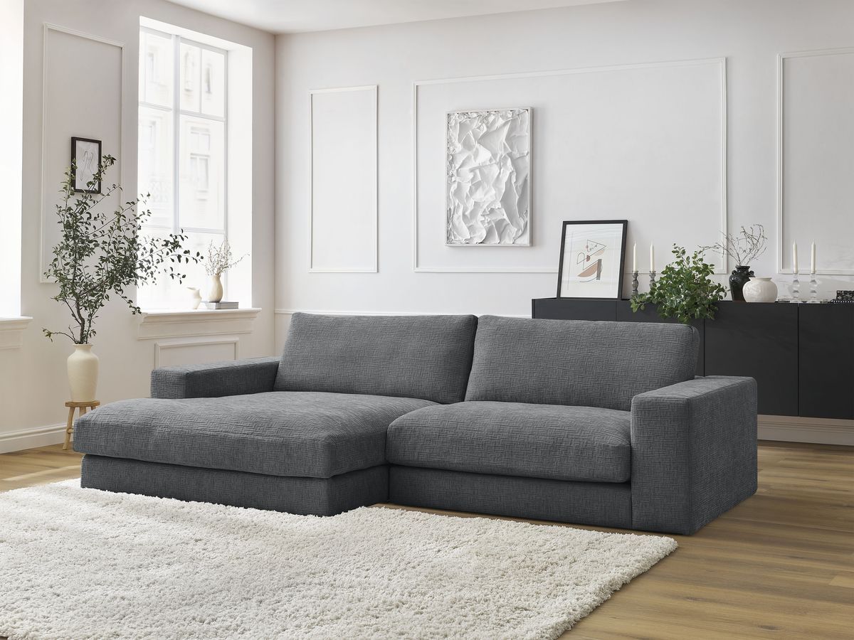 Bobochic Leonard Ecksofa 274 × 159 cm Strukturstoff Dunkelgrau Ecke links
