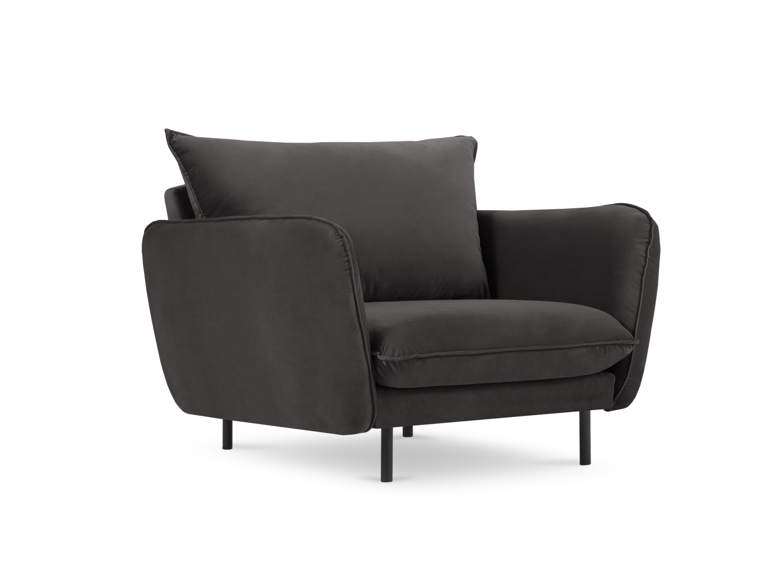 Cosmopolitan Design Sessel Vienna Samt Bluvel Dunkelgrau Melange Beine Schwarzes Metall