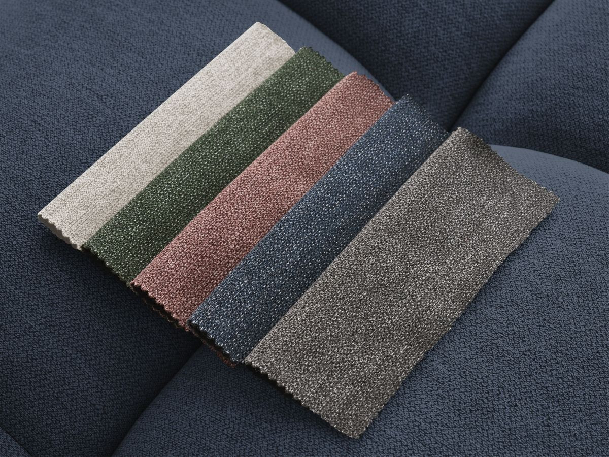 Bobochic Mont-blanc Sofa 5-Sitzer mit Pouf Melange-Stoff Dunkelblau Armlehne rechts