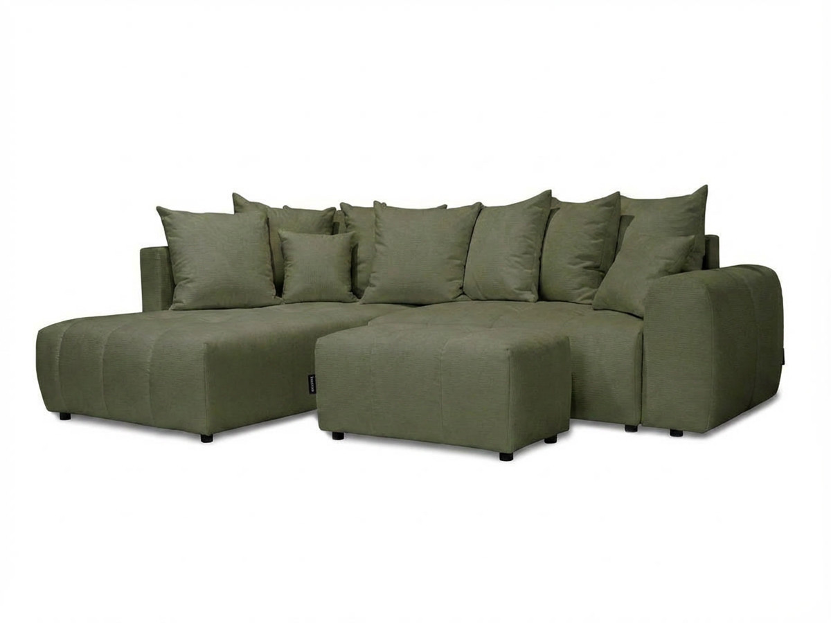 Bobochic Roxelane Ecksofa mit Schlaffunktion und Bettkasten und Pouf Melange-Stoff Grün Ecke links