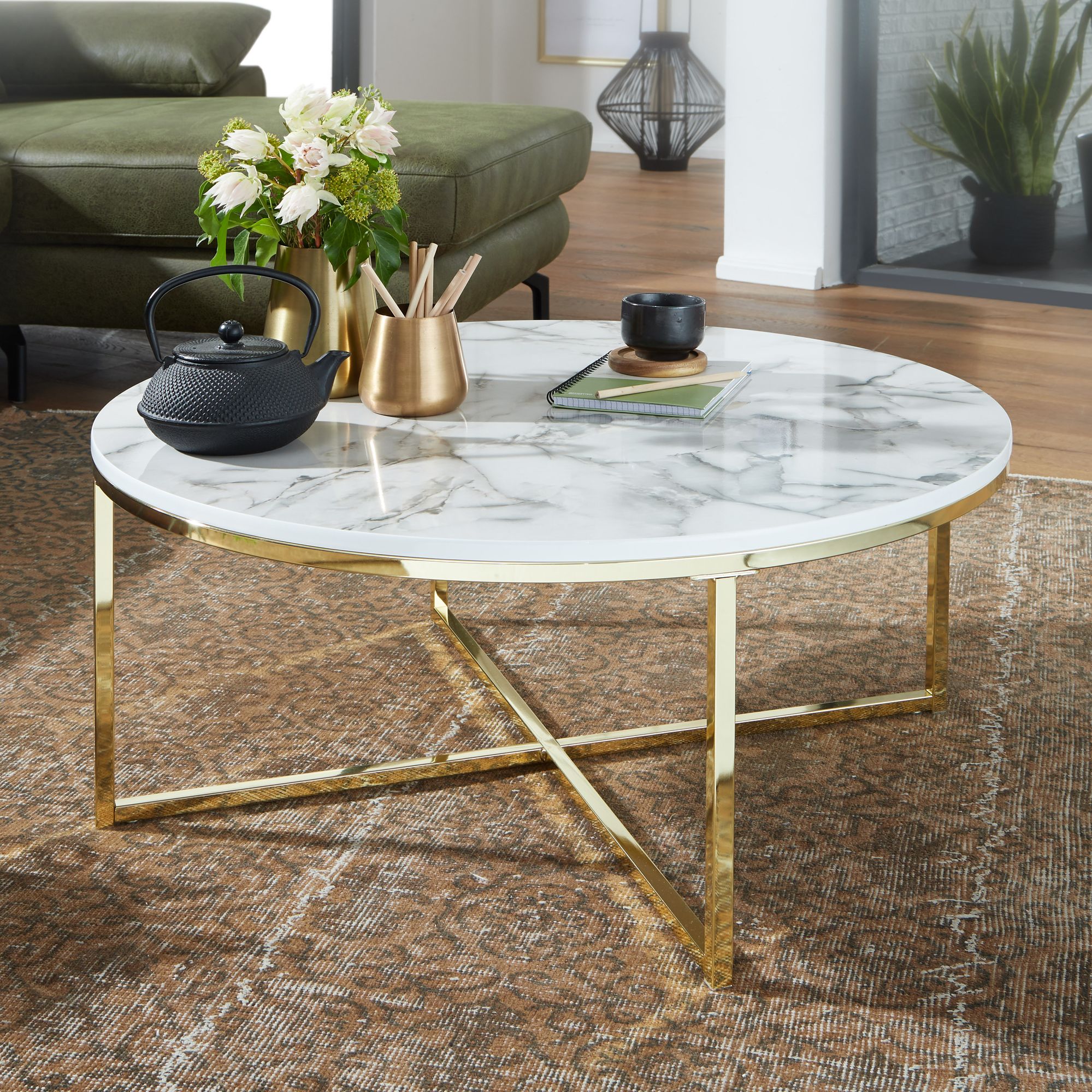 Couchtisch Fosna Marmoroptik Weiß Ø 80 cm