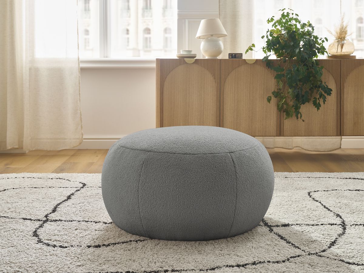 Bobochic Hayden Pouf, rund Bouclé-Stoff Dunkelgrau, 76 cm
