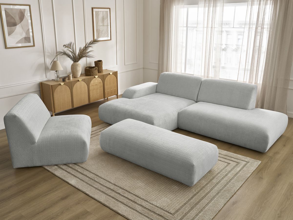Bobochic Sirius Ecksofa mit Pouf 405 × 170 cm Strukturstoff Hellgrau Ecke links