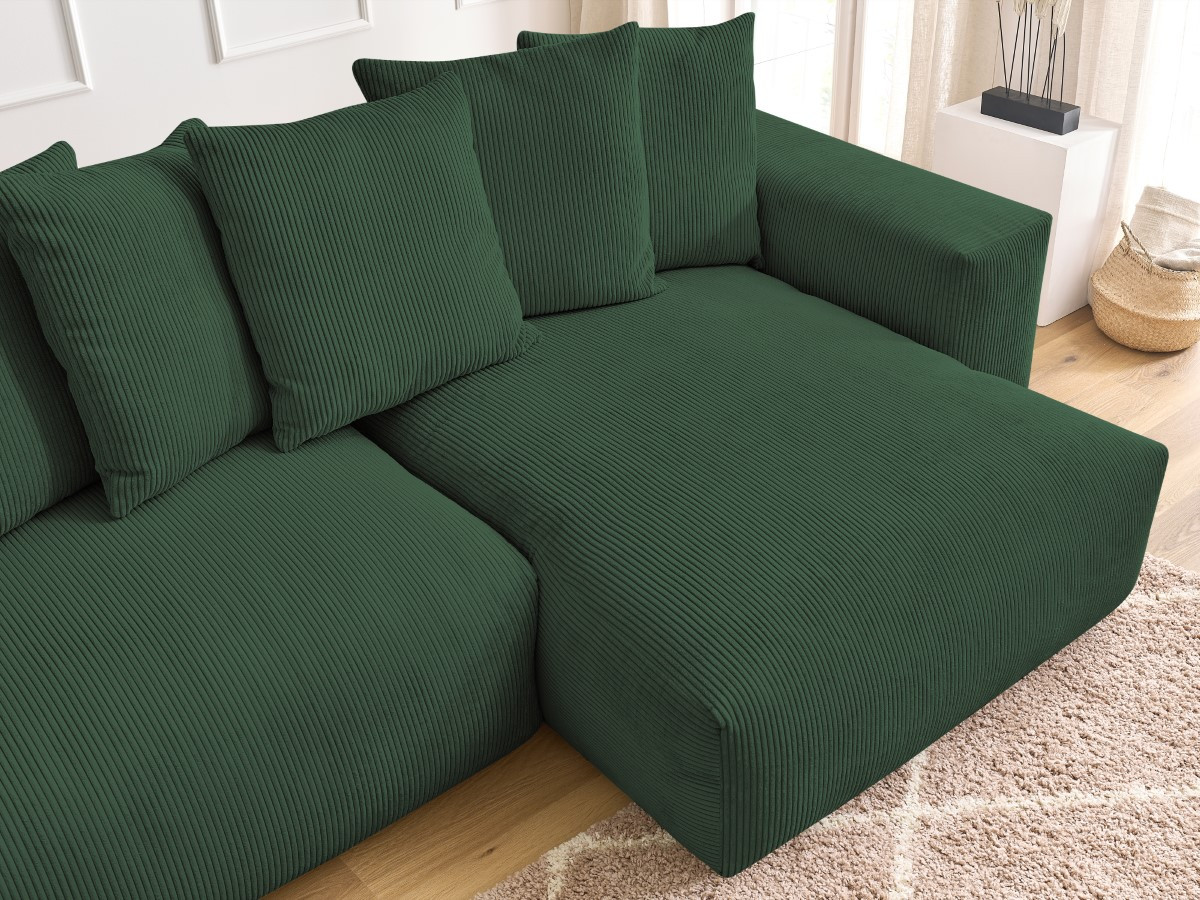 Bobochic Voltaire Ecksofa mit Schlaffunktion und Bettkasten Cordsamt Grün