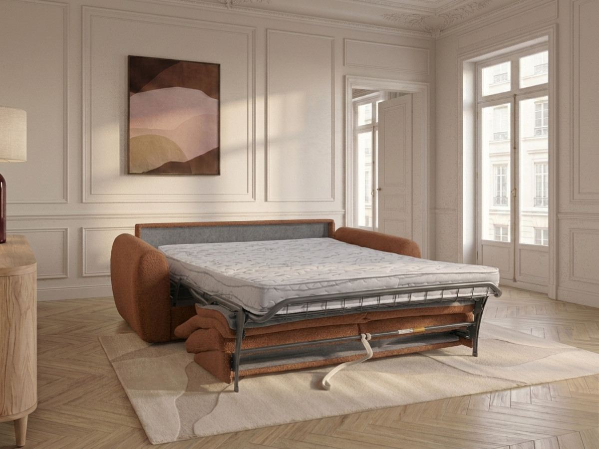 Bobochic Minorque Schlafsofa 2,5-Sitzer Chenille Orange, Liegefläche 160 × 200 cm