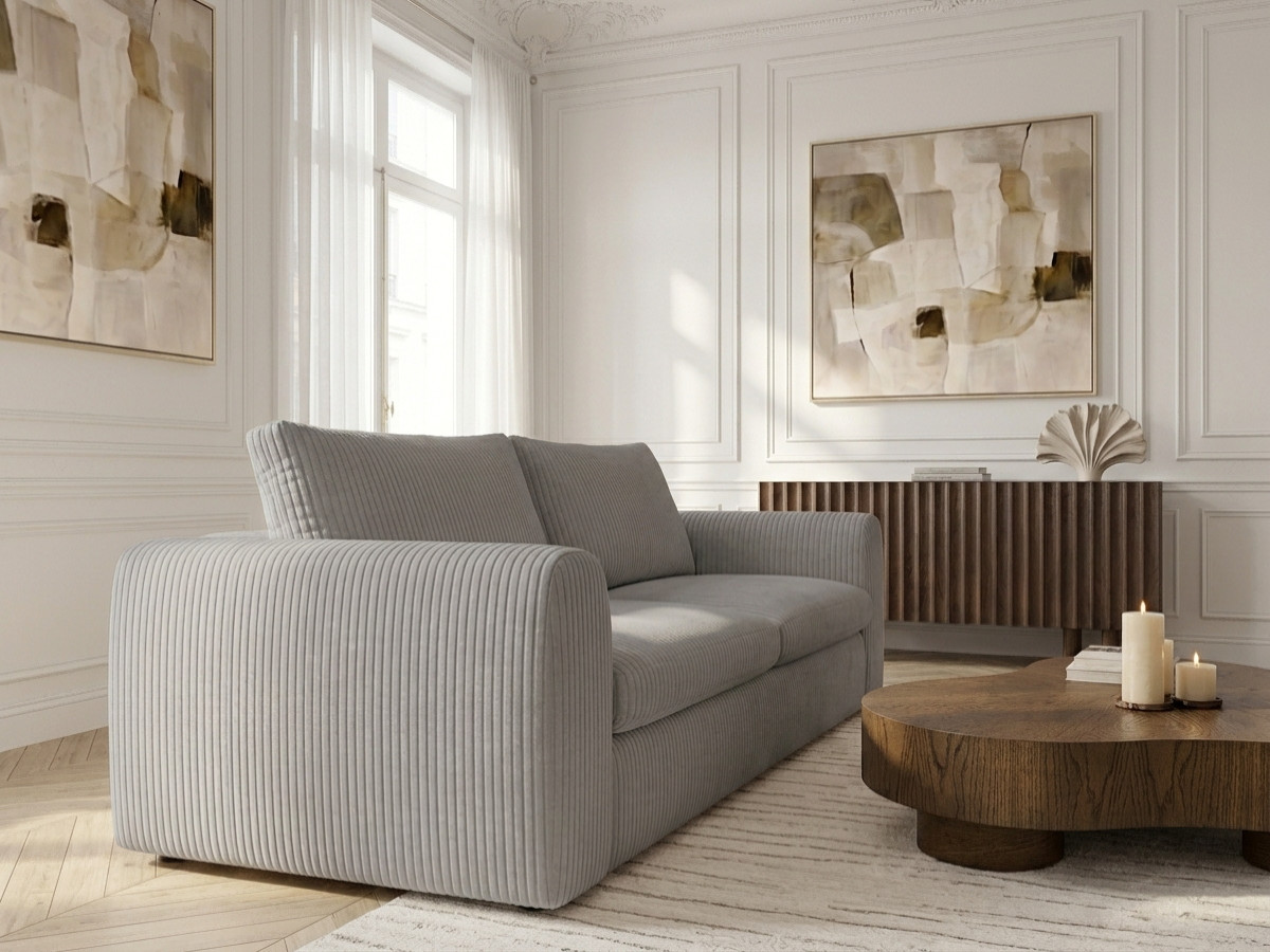 Bobochic Archi Schlafsofa 3-Sitzer Cordsamt Grau, Liegefläche 140 × 190 cm