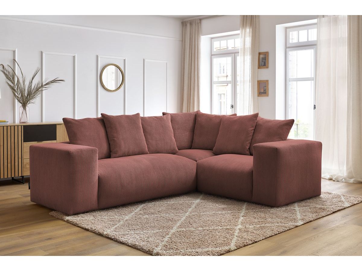 Bobochic Voltaire Ecksofa 268 × 214 cm Cordsamt Rosa Ecke rechts