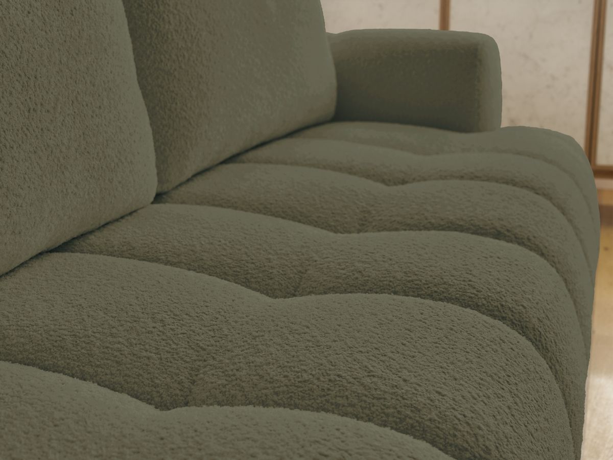 Bobochic Fuji Schlafsofa 3-Sitzer mit Bettkasten Bouclé-Stoff Grün