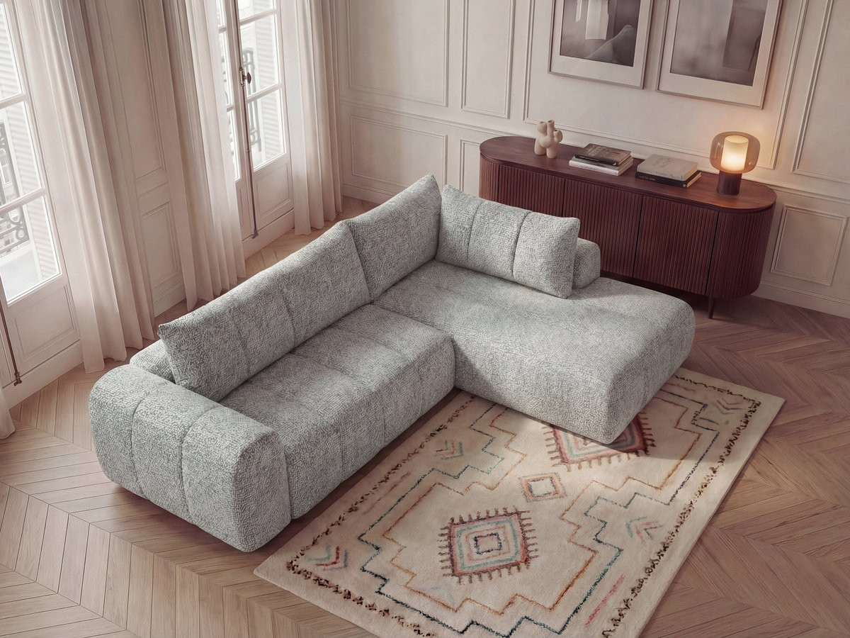 Bobochic Nesty Ecksofa in L-Form, 256 cm Melange-Stoff Hellgrau Ecke rechts