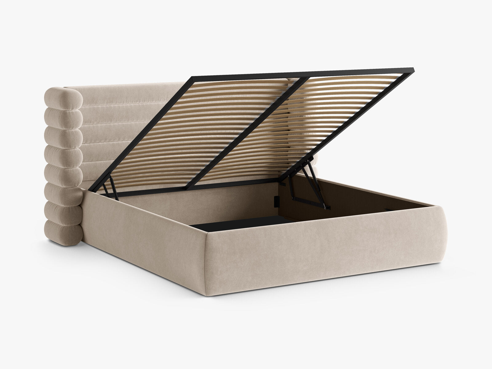 Micadoni Stauraumbett mit Kopfteil Mount Samt Salvador Beige 180x200