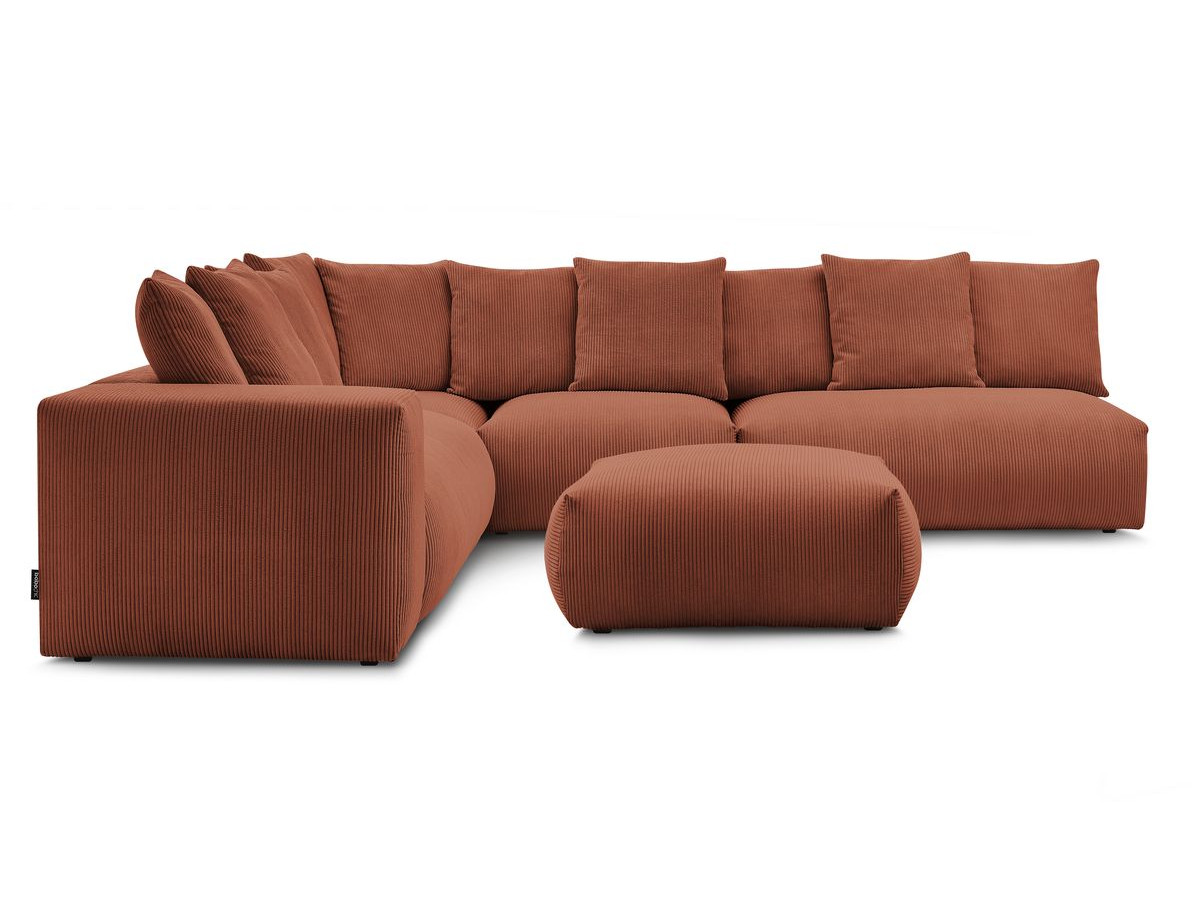 Bobochic Voltaire Ecksofa mit Pouf 322 × 268 cm Cordsamt Orange Ecke links